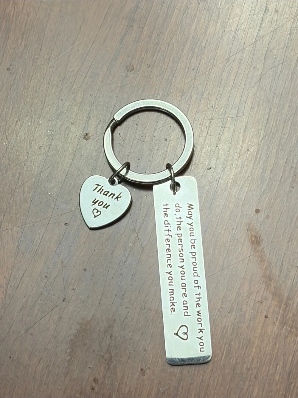 Engraved Thank You Heart Key & Tag Keychain - Silver